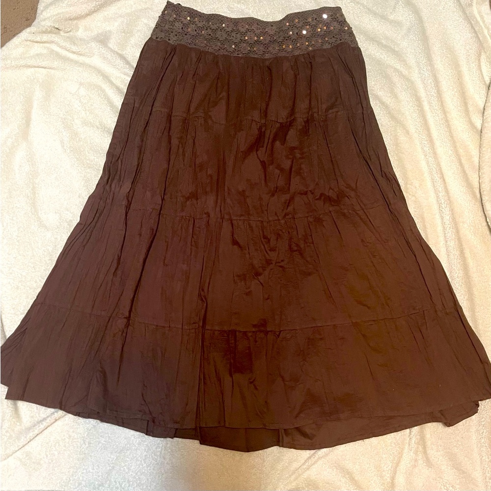 Brown sequin long skirt by Periscope * Vintage * L